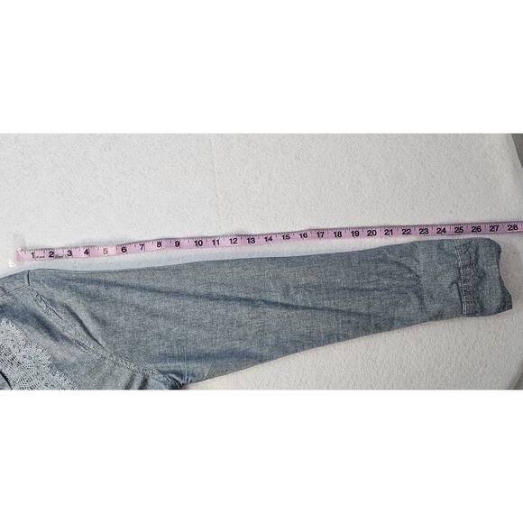 GUESS Chambray Denim Long Sleeve Buttom Down Sz M Shirt Women Sheer Panel - Picture 6 of 6